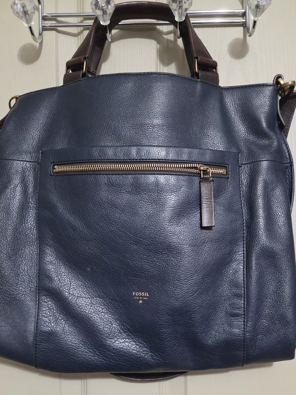 Fossil Navy Leather Tote Bag
